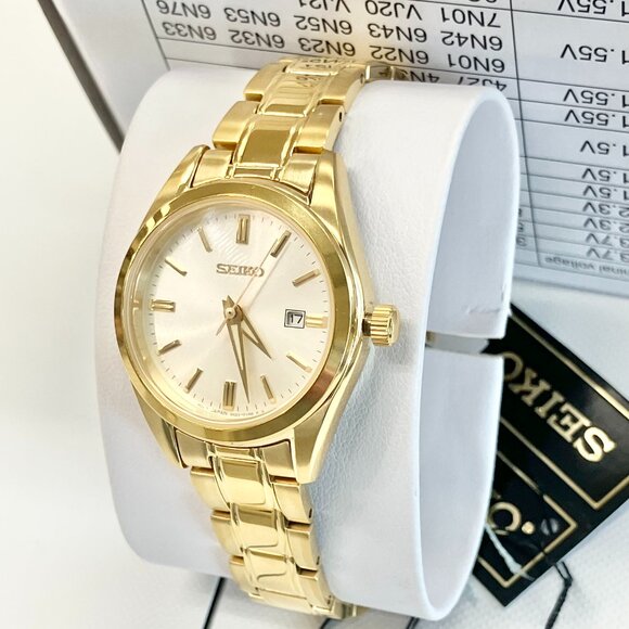 Seiko Stainless Steel Gold Tone Watch With Date Calendar SUR632 main image 5